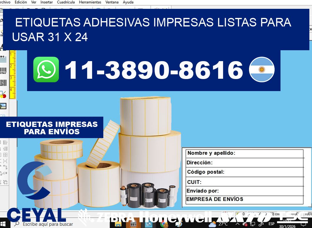 etiquetas adhesivas impresas listas para usar 31 x 24