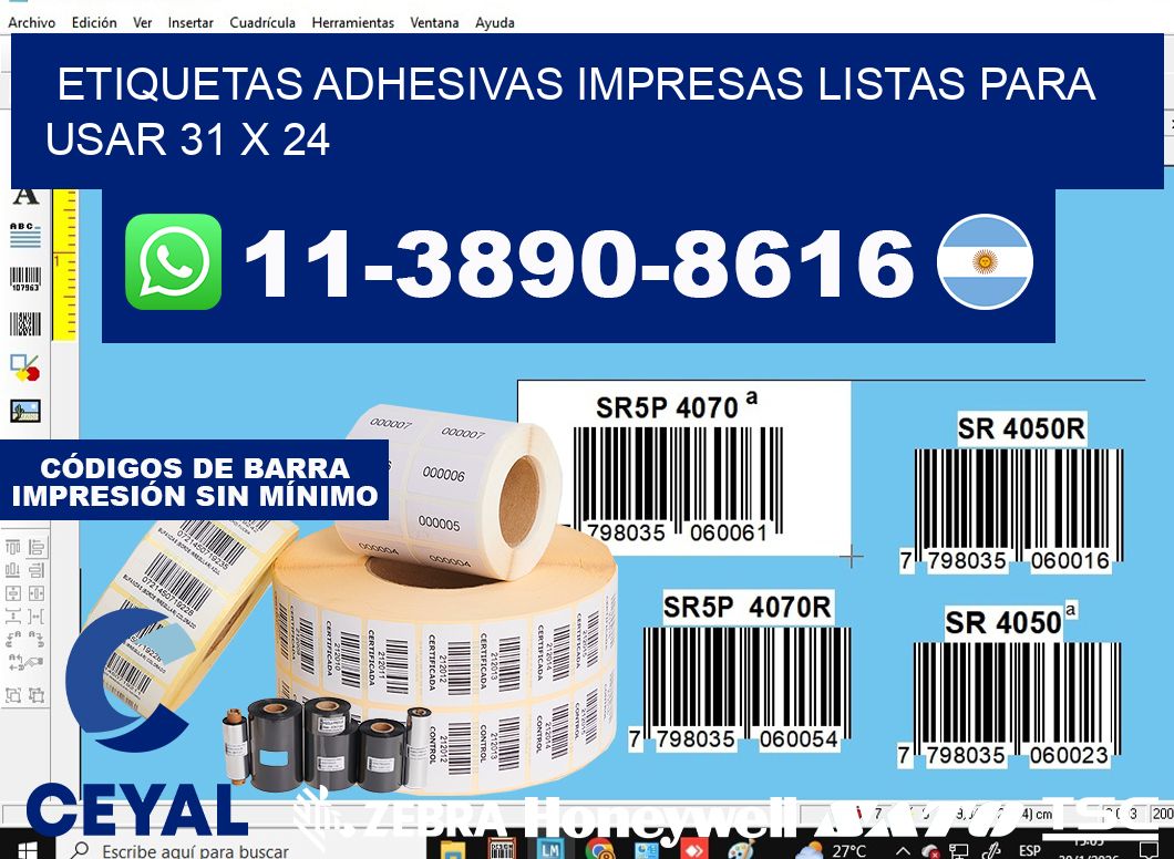 etiquetas adhesivas impresas listas para usar 31 x 24