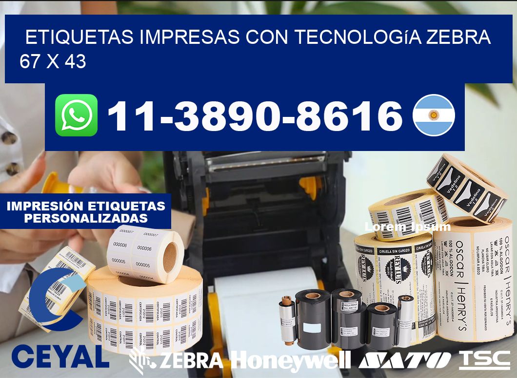 etiquetas impresas con tecnología Zebra 67 x 43