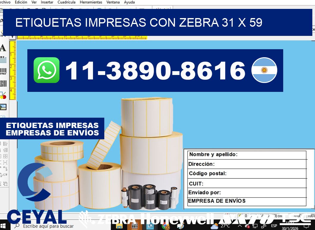 etiquetas impresas con zebra 31 x 59
