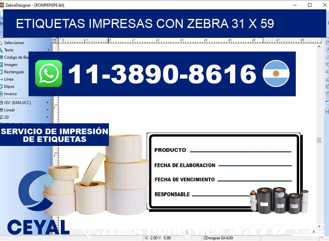 etiquetas impresas con zebra 31 x 59