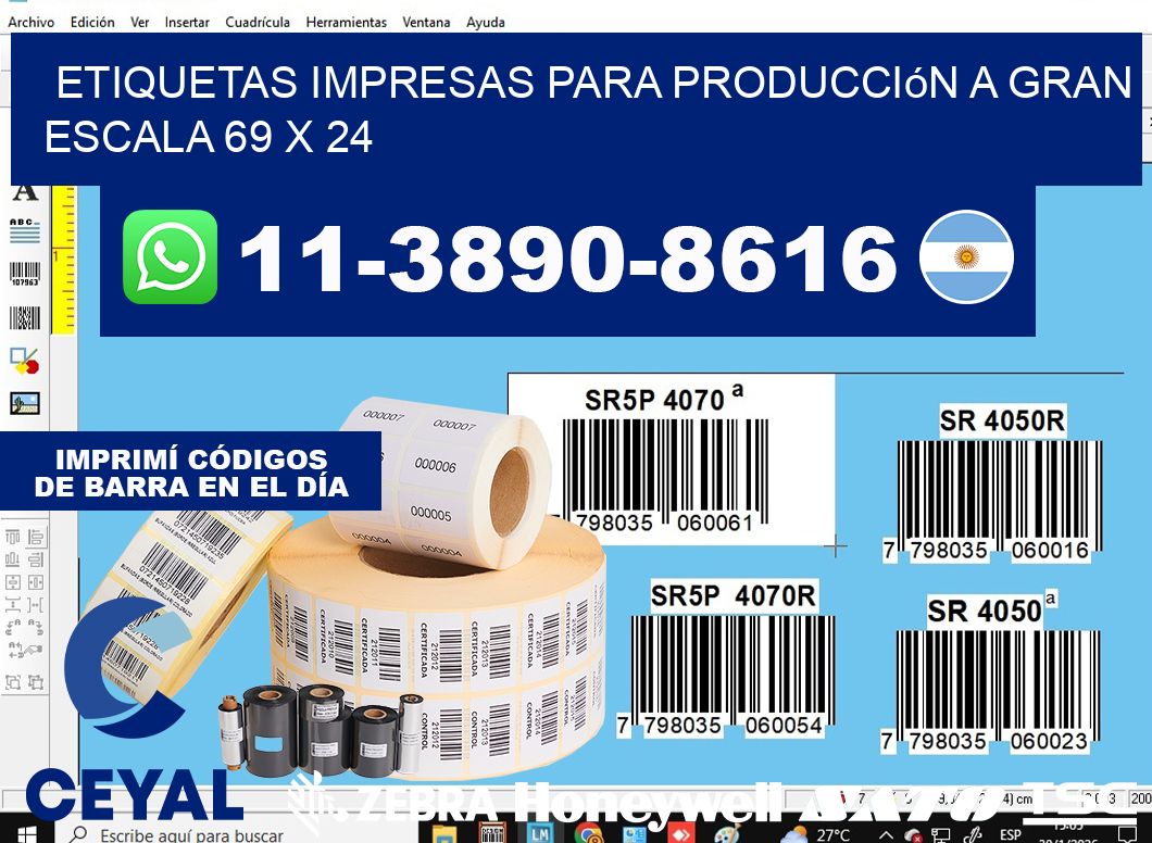 etiquetas impresas para producción a gran escala 69 x 24