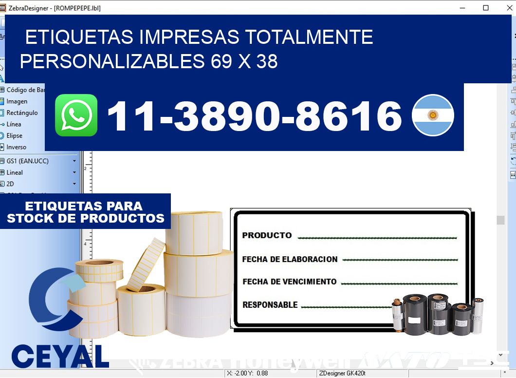 etiquetas impresas totalmente personalizables 69 x 38