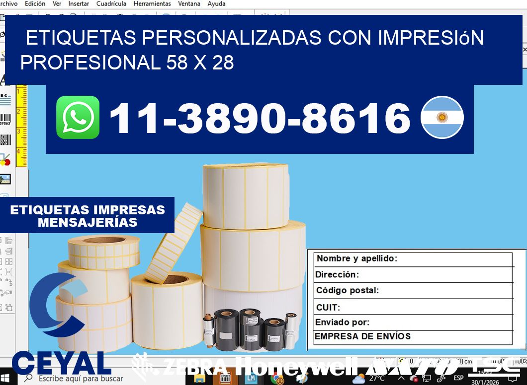 etiquetas personalizadas con impresión profesional 58 x 28