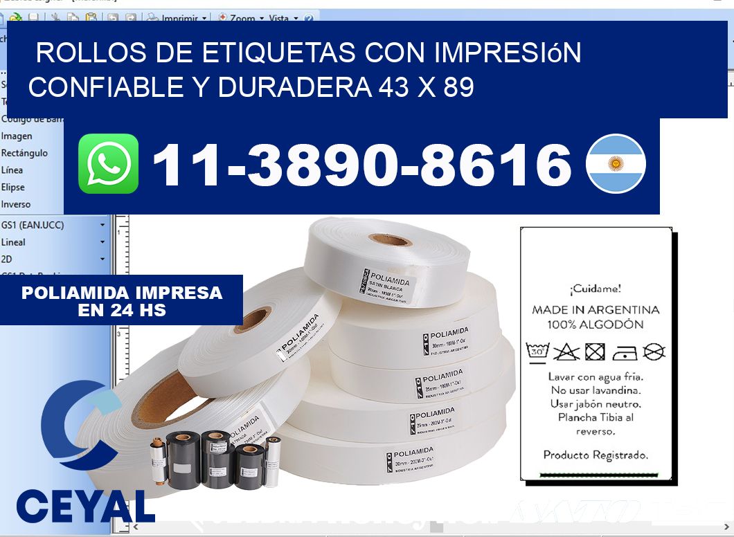 rollos de etiquetas con impresión confiable y duradera 43 x 89