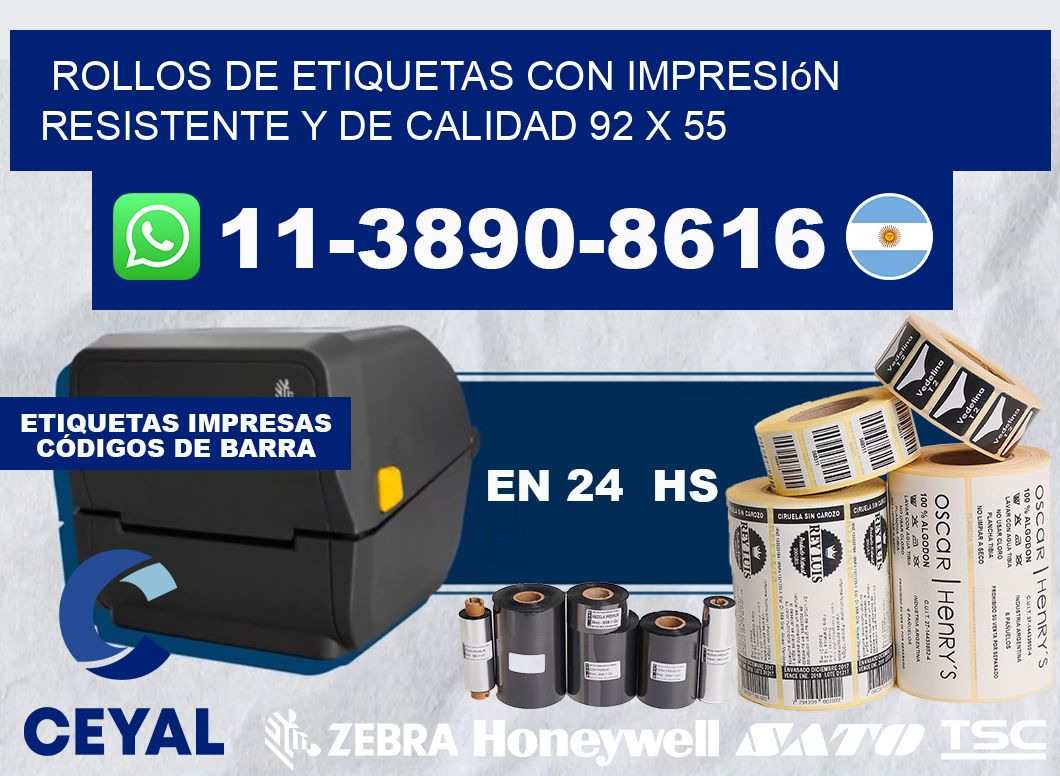 rollos de etiquetas con impresión resistente y de calidad 92 x 55
