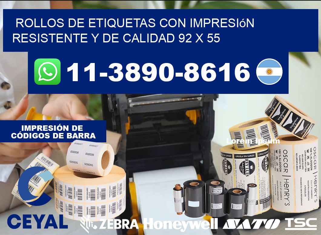 rollos de etiquetas con impresión resistente y de calidad 92 x 55