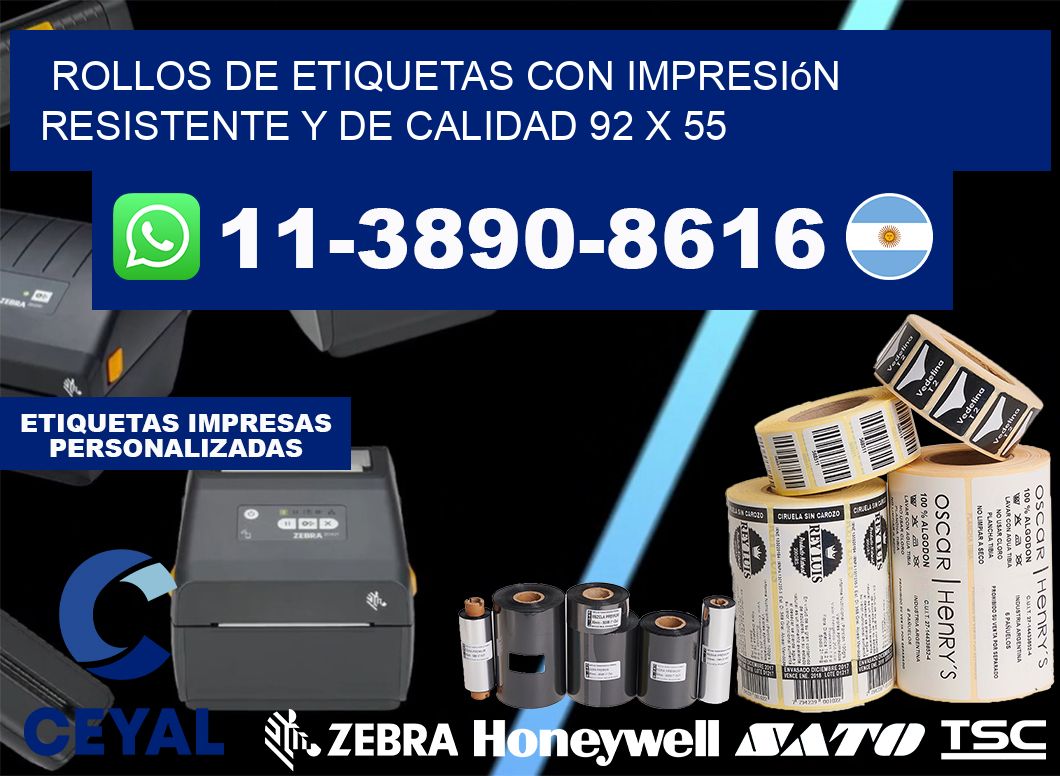 rollos de etiquetas con impresión resistente y de calidad 92 x 55
