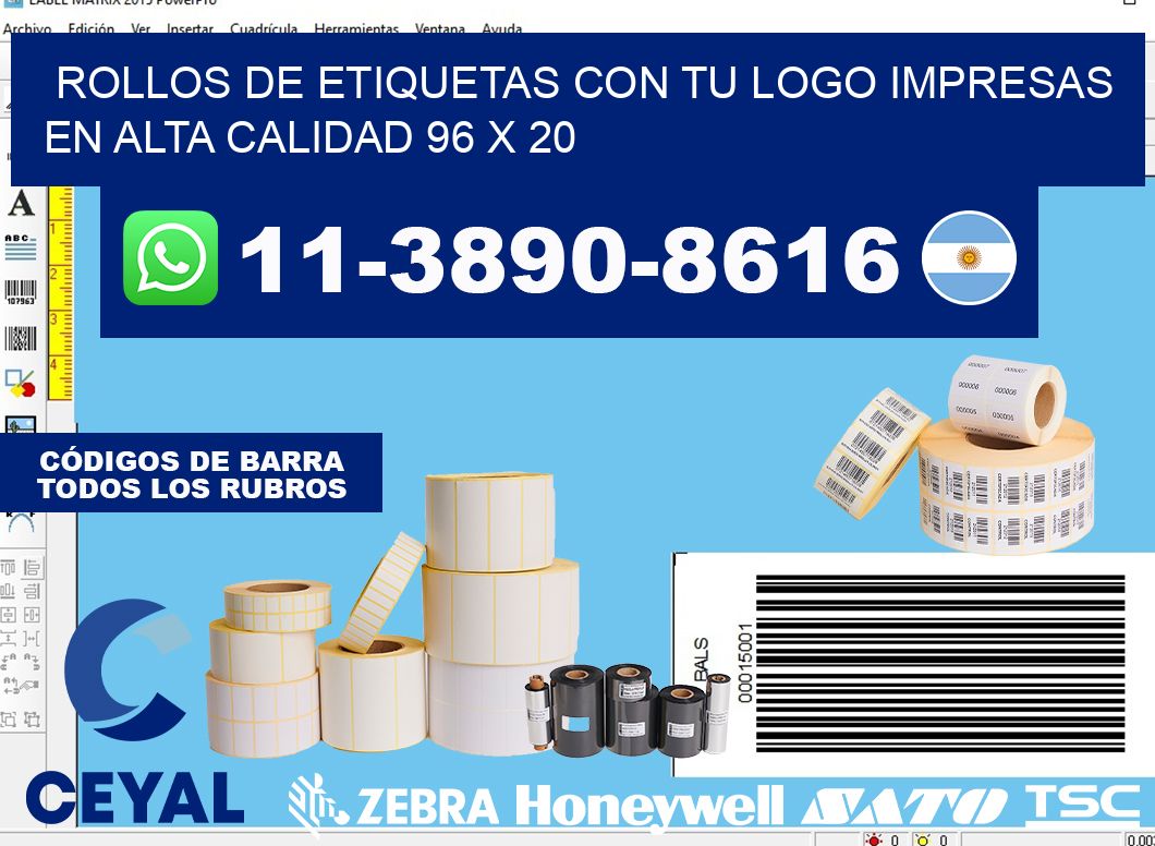 rollos de etiquetas con tu logo impresas en alta calidad 96 x 20