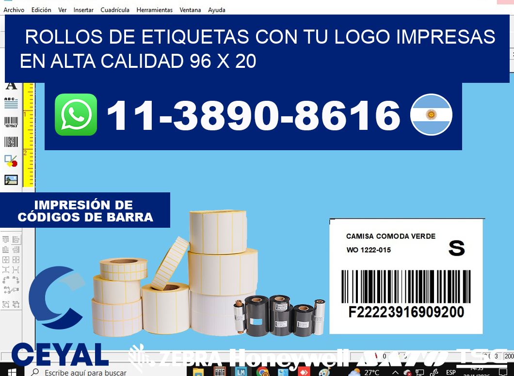 rollos de etiquetas con tu logo impresas en alta calidad 96 x 20