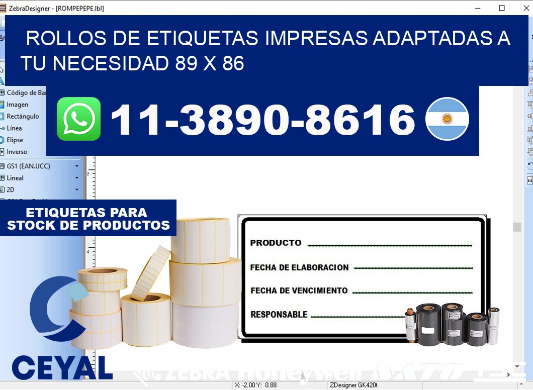 rollos de etiquetas impresas adaptadas a tu necesidad 89 x 86