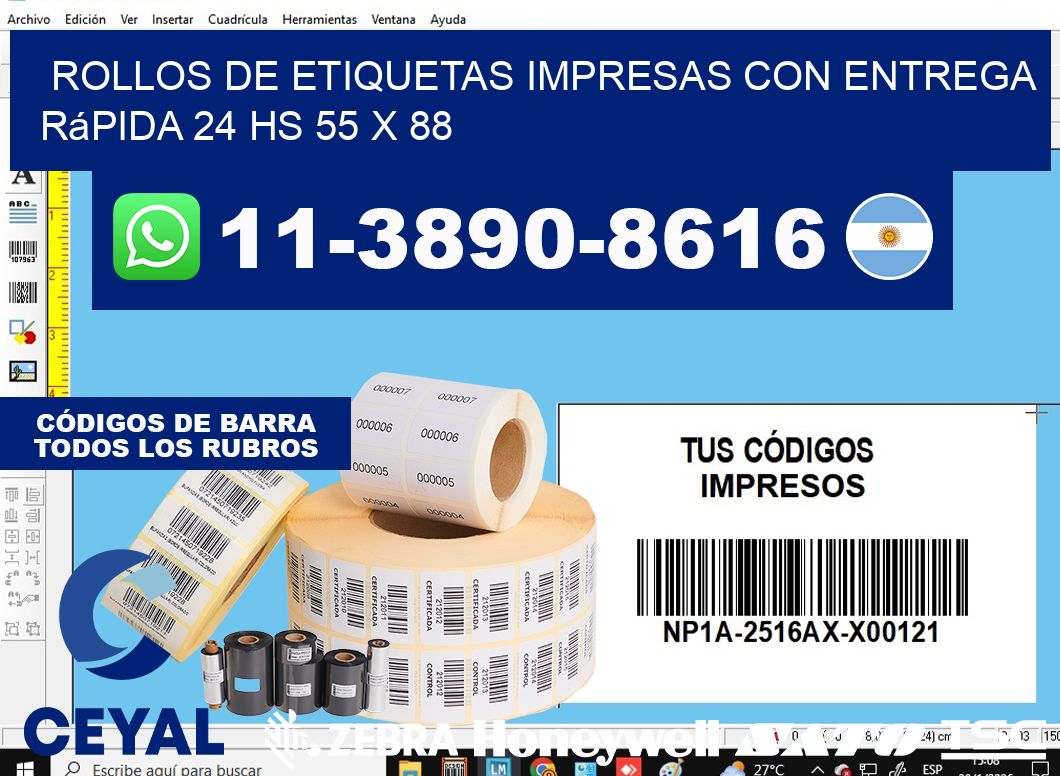 rollos de etiquetas impresas con entrega rápida 24 hs 55 x 88