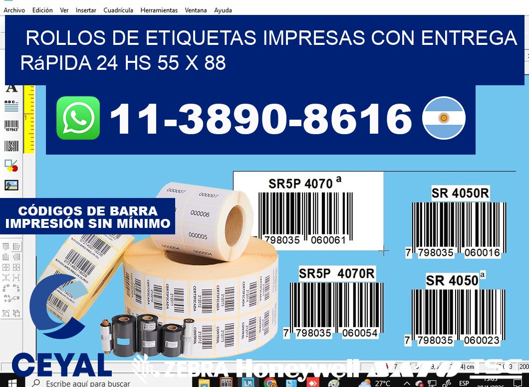 rollos de etiquetas impresas con entrega rápida 24 hs 55 x 88
