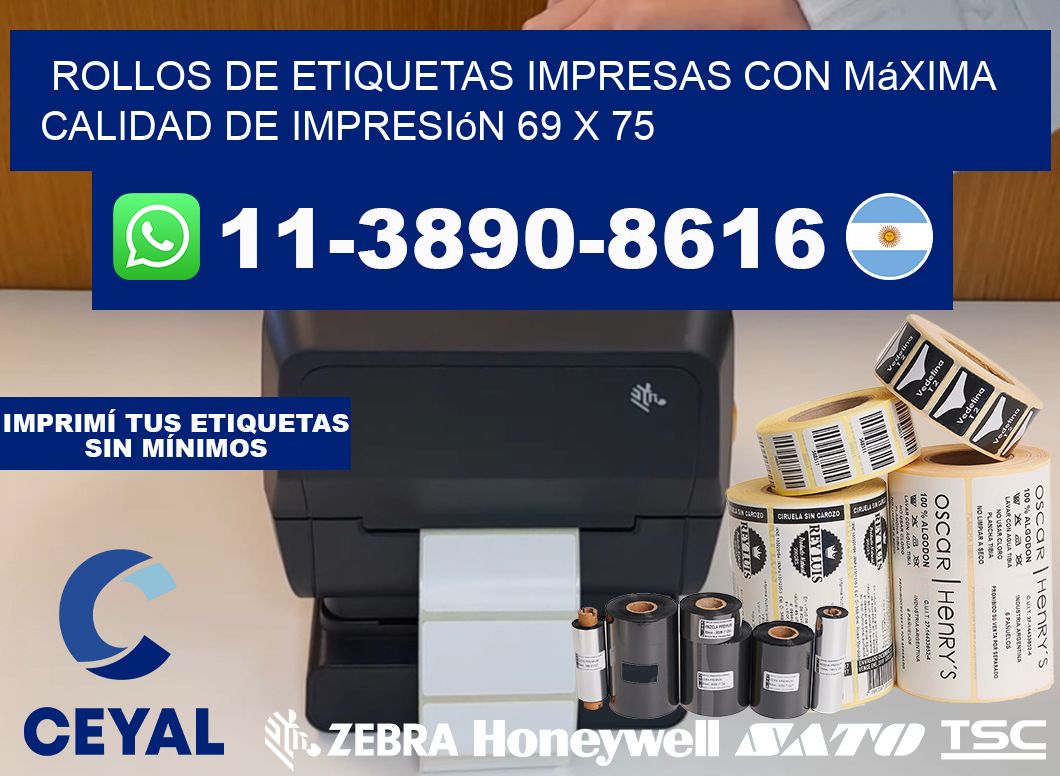 rollos de etiquetas impresas con máxima calidad de impresión 69 x 75