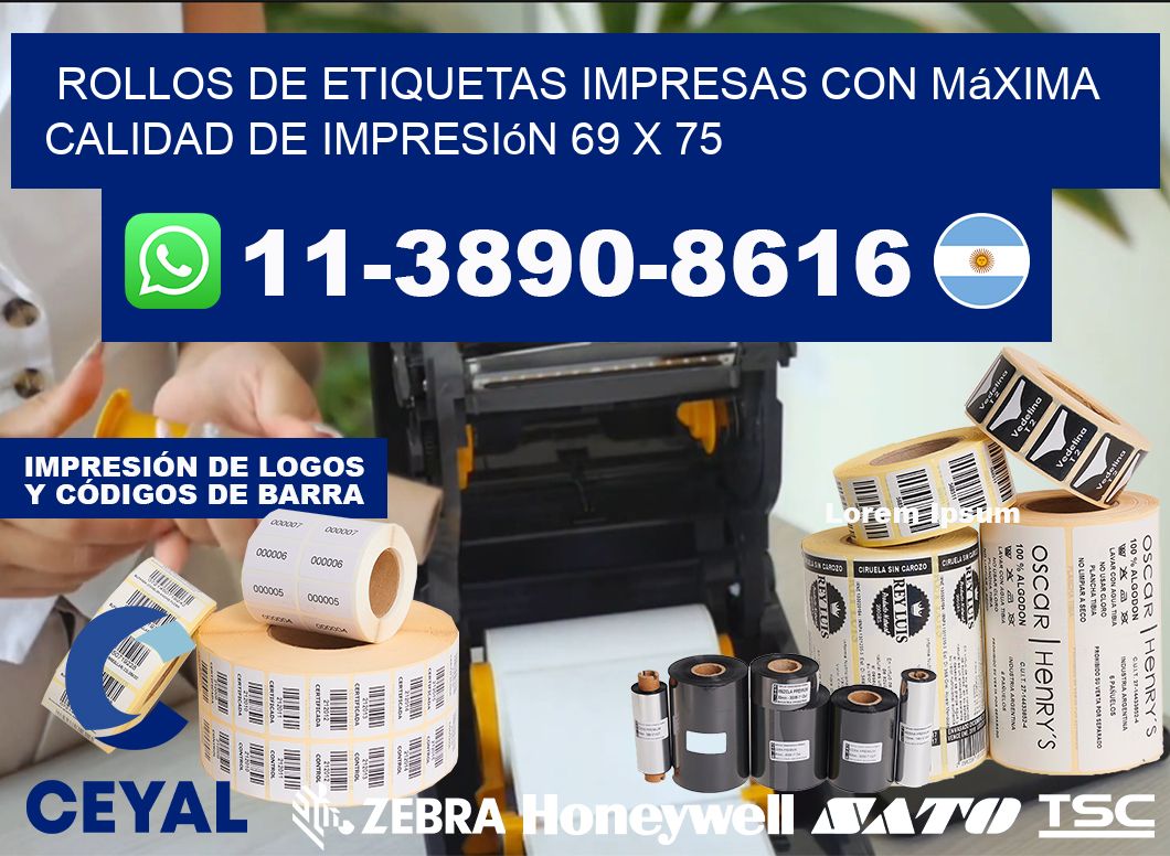 rollos de etiquetas impresas con máxima calidad de impresión 69 x 75