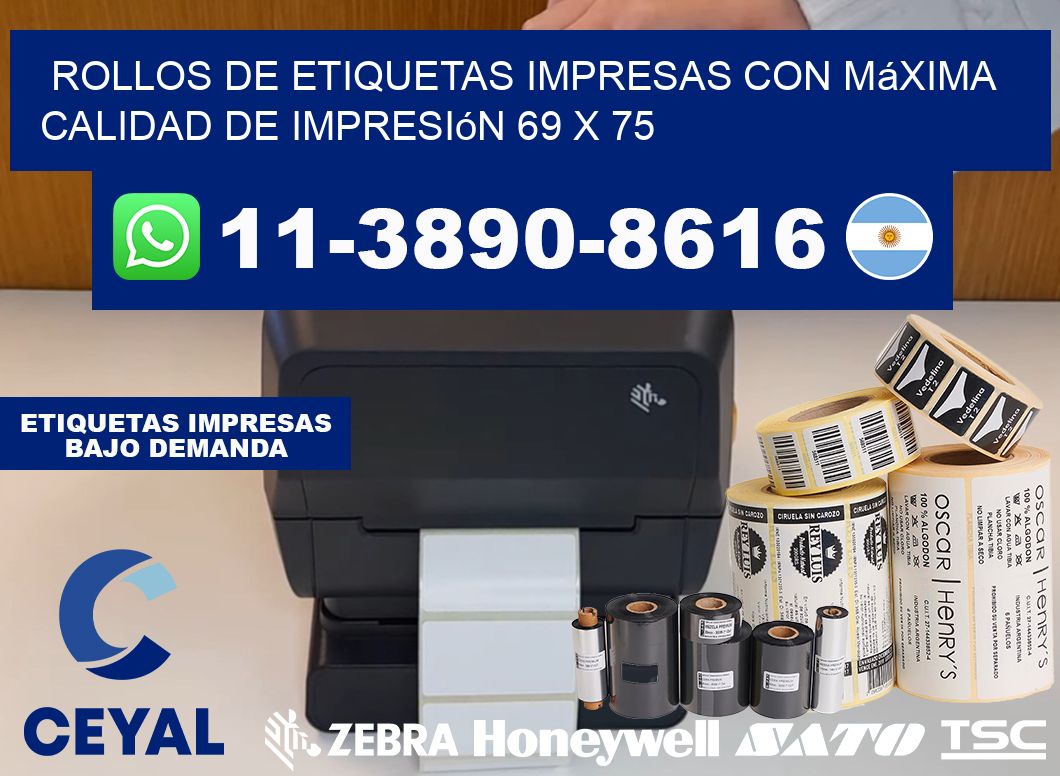 rollos de etiquetas impresas con máxima calidad de impresión 69 x 75