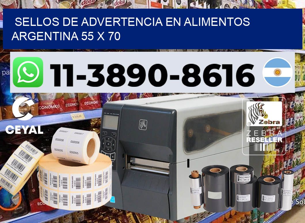 Sellos de advertencia en Alimentos argentina 55 x 70
