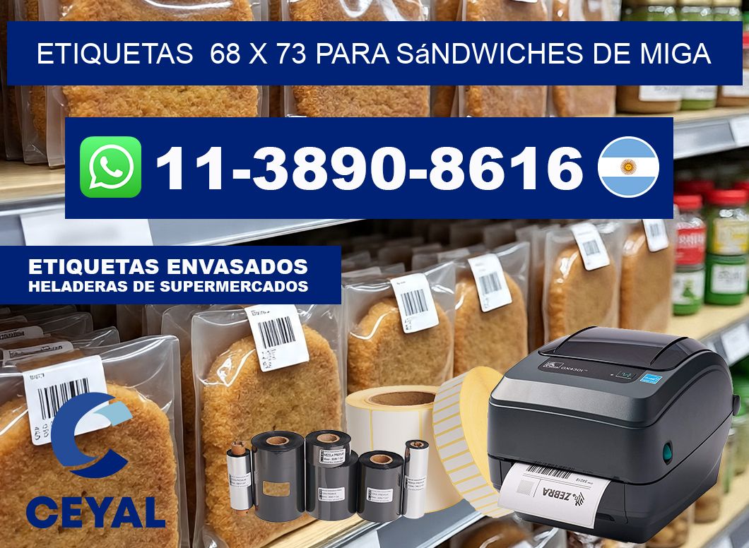 etiquetas  68 x 73 para Sándwiches de miga