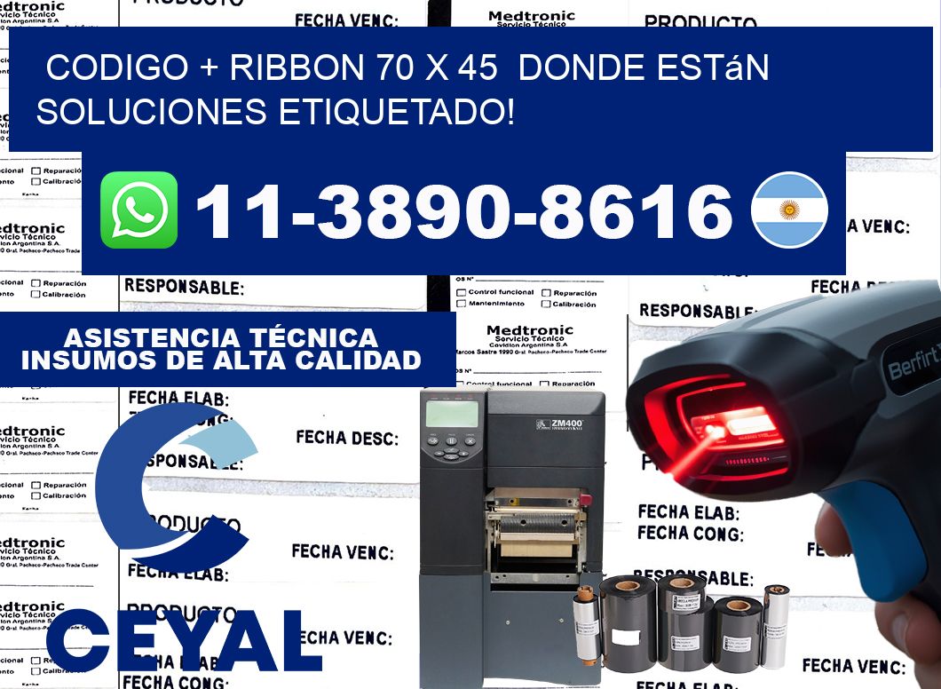 codigo + ribbon 70 x 45  donde están soluciones etiquetado!