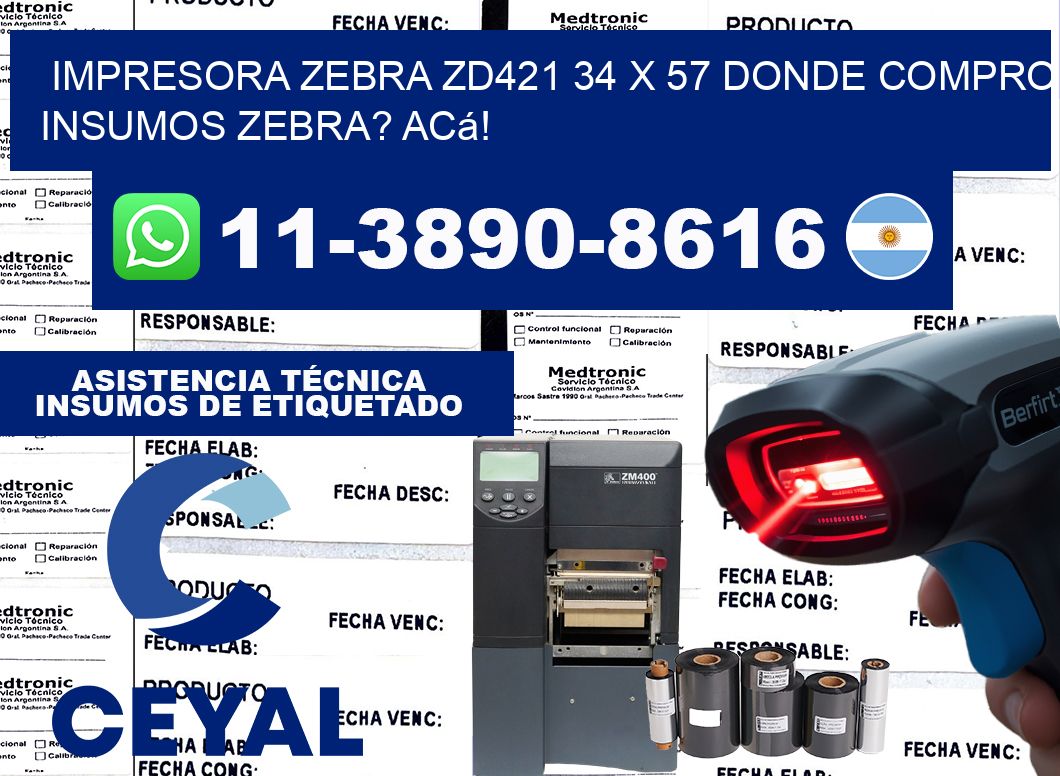 impresora zebra zd421 34 x 57 Donde compro insumos zebra? Acá!