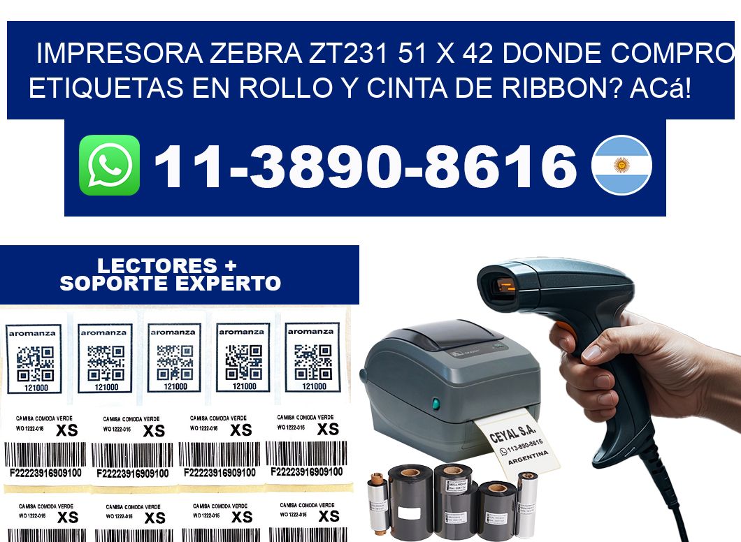 impresora zebra zt231 51 x 42 Donde compro etiquetas en rollo y cinta de ribbon? Acá!