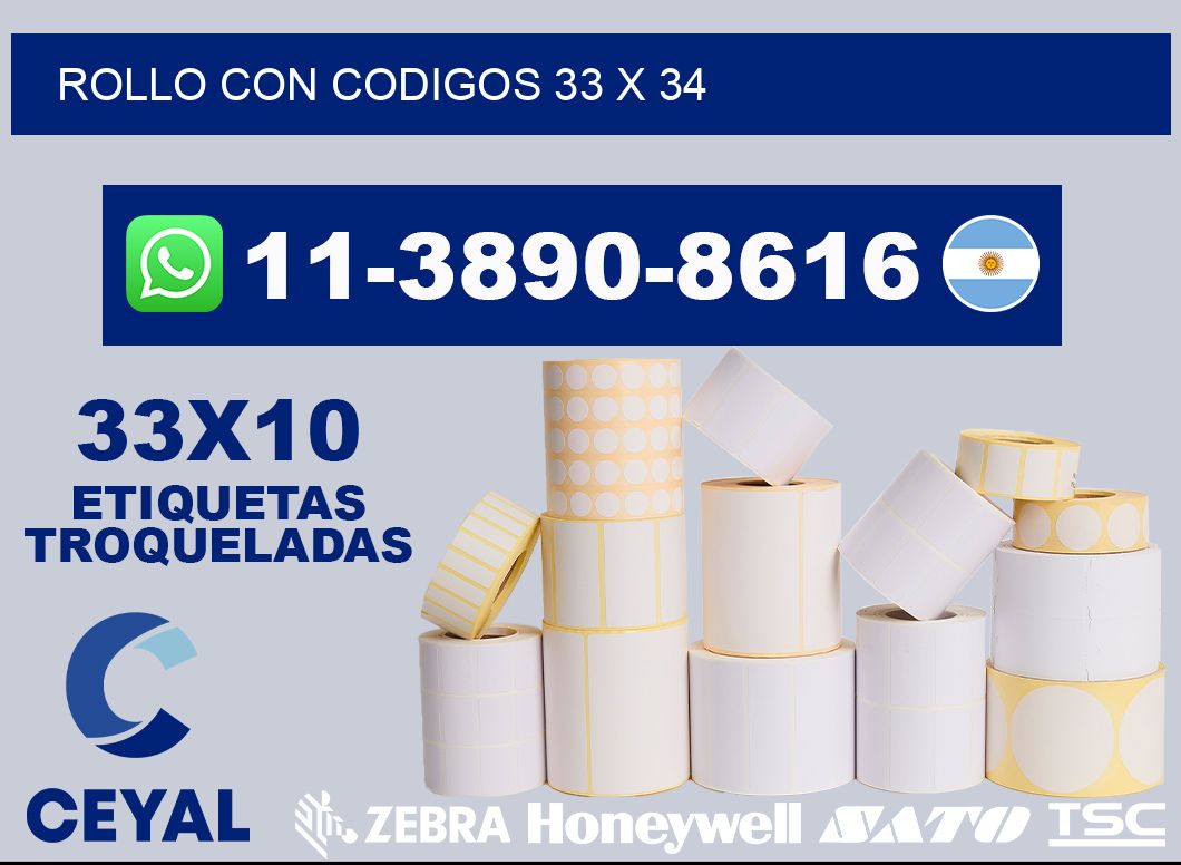 rollo con codigos 33 x 34