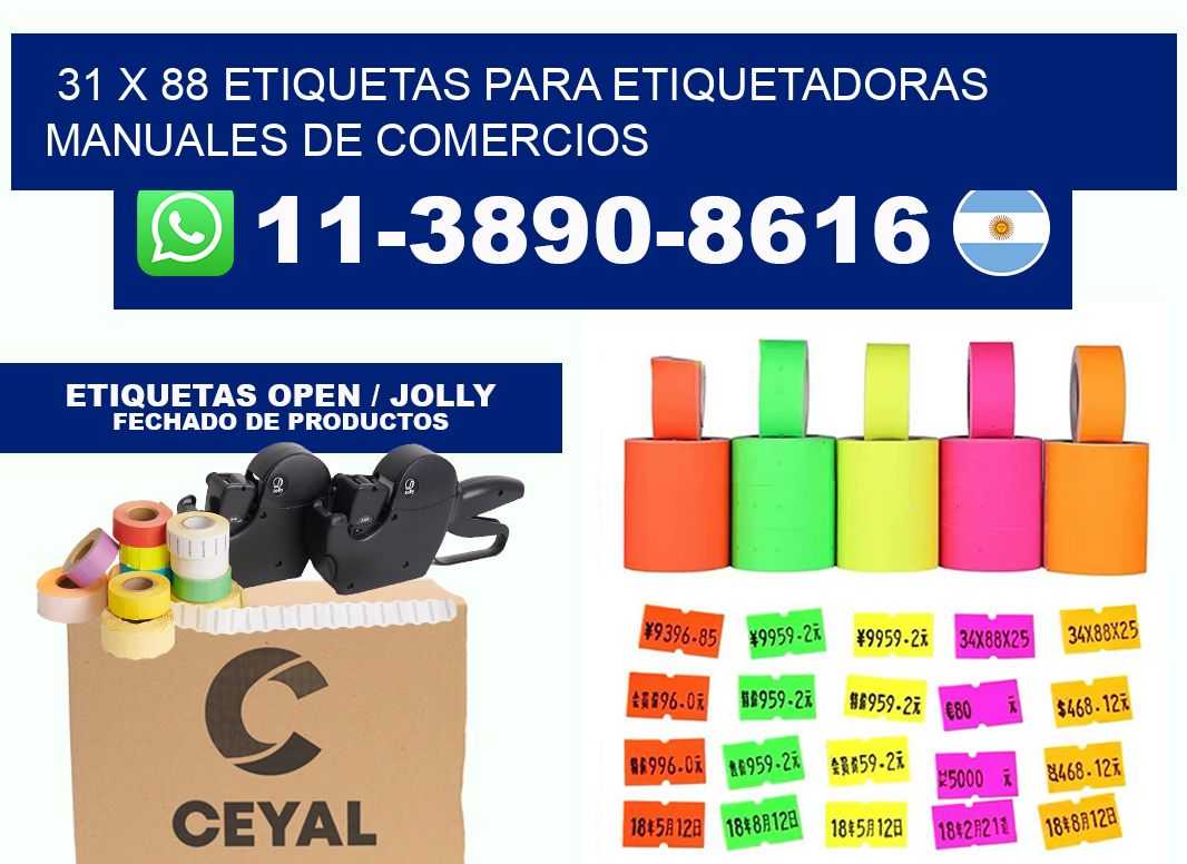 31 x 88 etiquetas para etiquetadoras manuales de comercios
