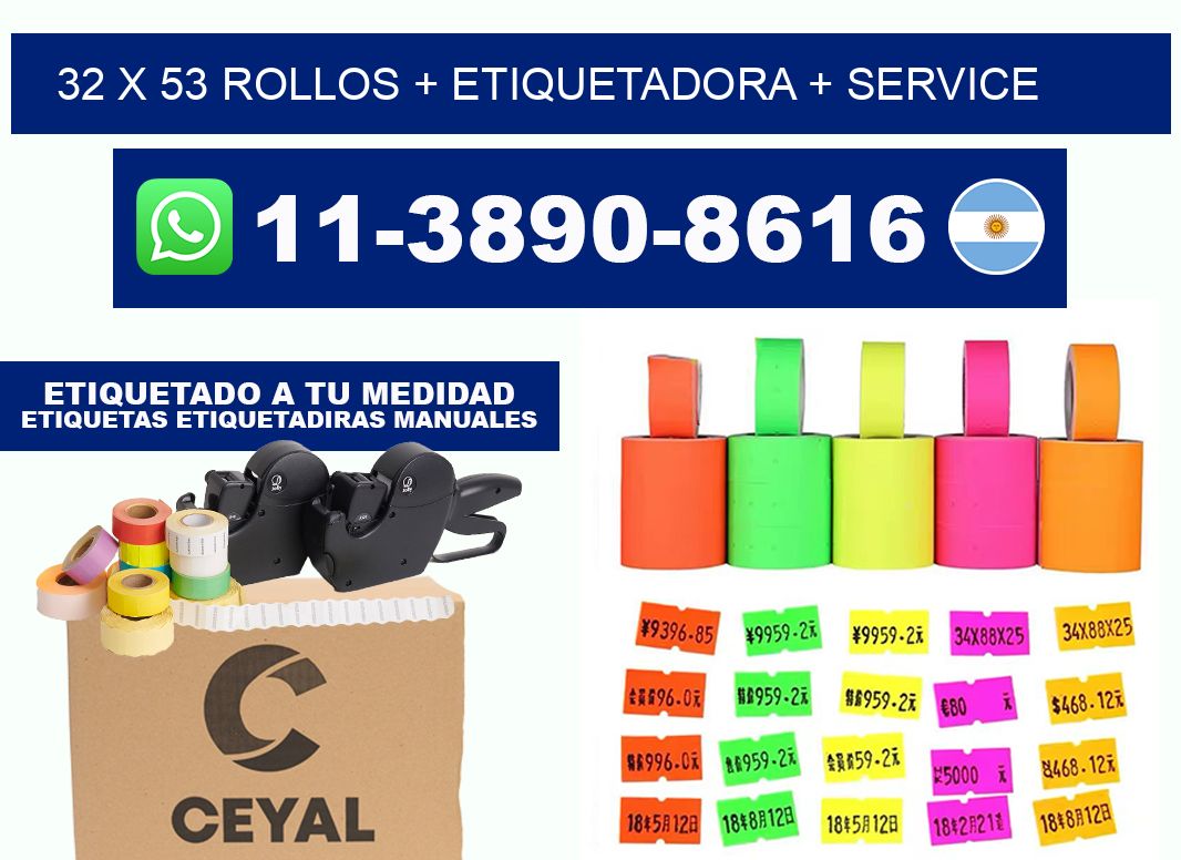 32 x 53 rollos + etiquetadora + service