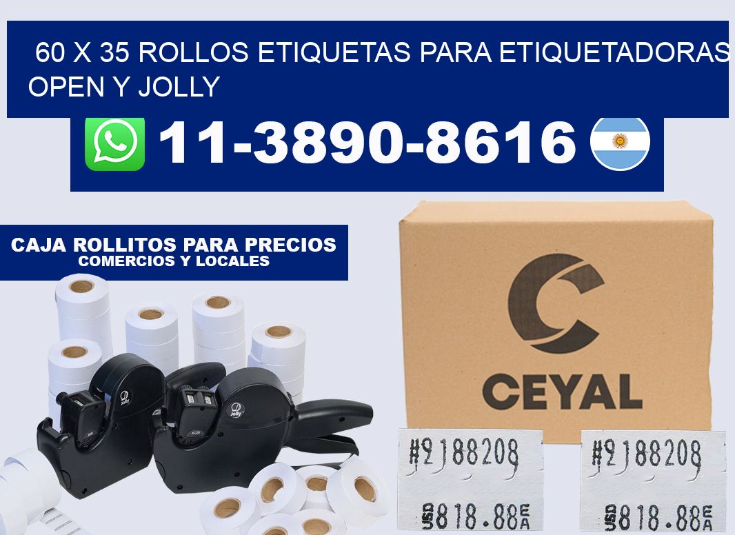 60 x 35 Rollos etiquetas para etiquetadoras open y jolly