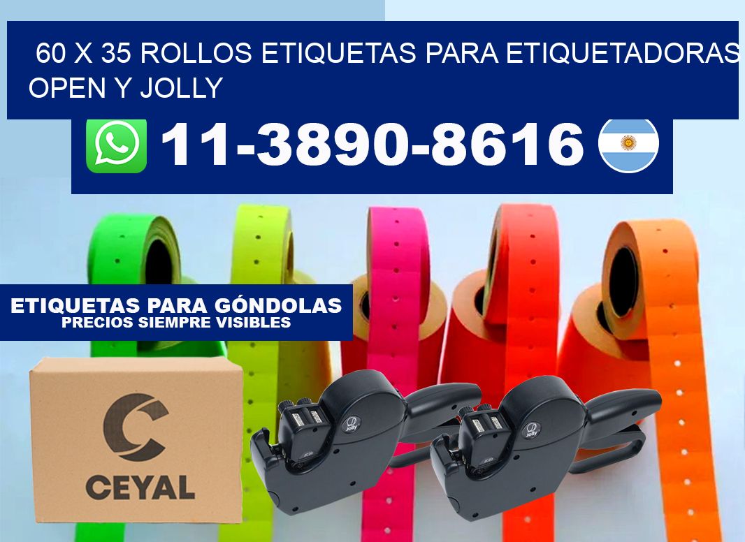 60 x 35 Rollos etiquetas para etiquetadoras open y jolly