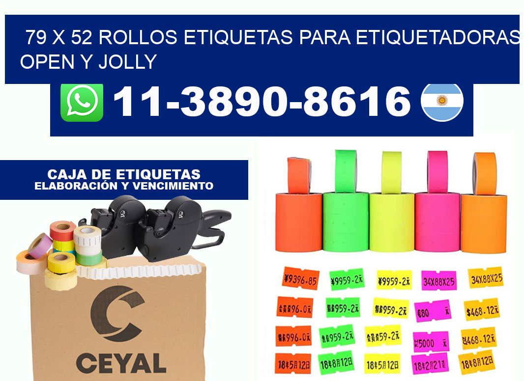 79 x 52 Rollos etiquetas para etiquetadoras open y jolly