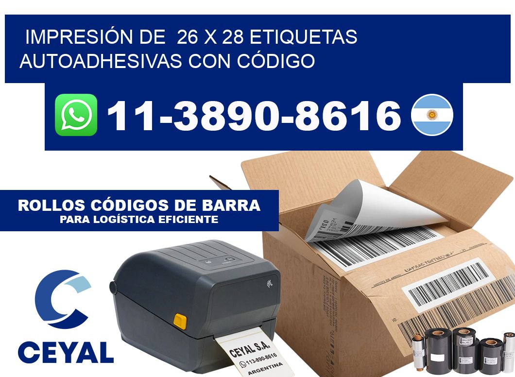 IMPRESIÓN DE  26 x 28 ETIQUETAS AUTOADHESIVAS CON CÓDIGO