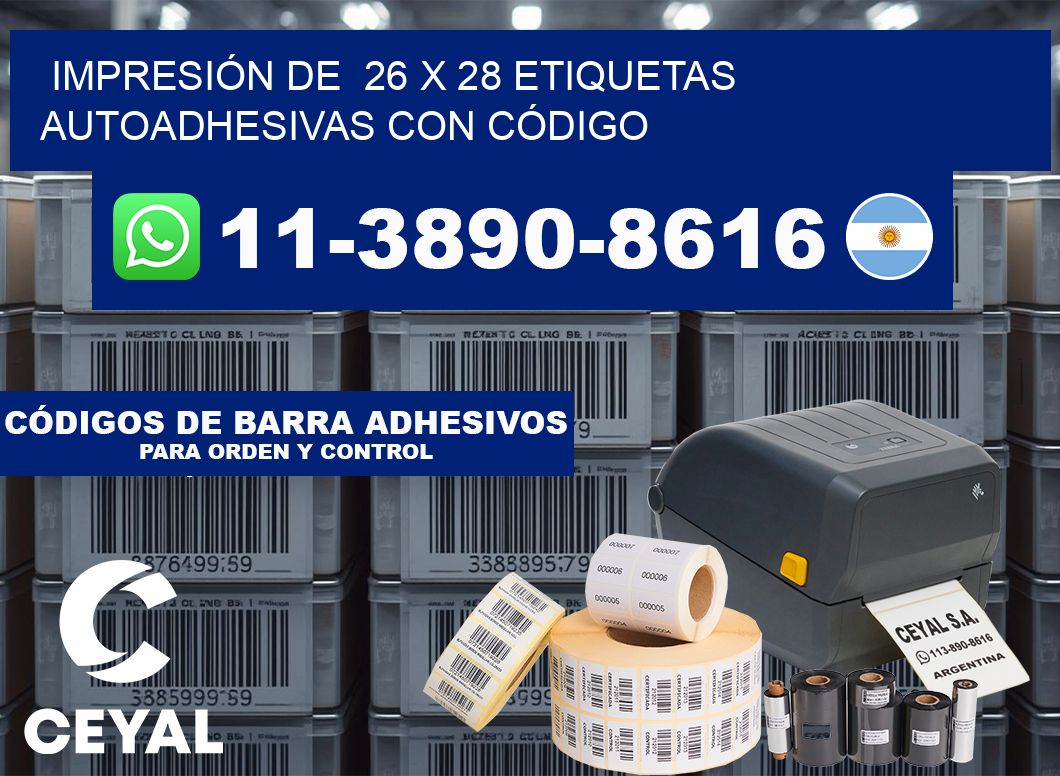 IMPRESIÓN DE  26 x 28 ETIQUETAS AUTOADHESIVAS CON CÓDIGO