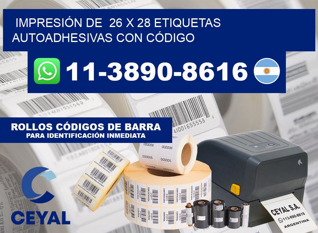 IMPRESIÓN DE  26 x 28 ETIQUETAS AUTOADHESIVAS CON CÓDIGO