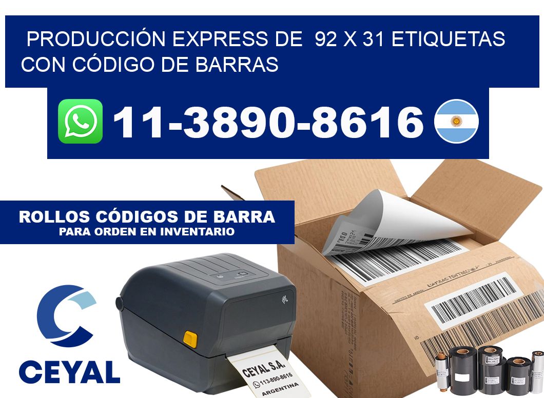 PRODUCCIÓN EXPRESS DE  92 x 31 ETIQUETAS CON CÓDIGO DE BARRAS