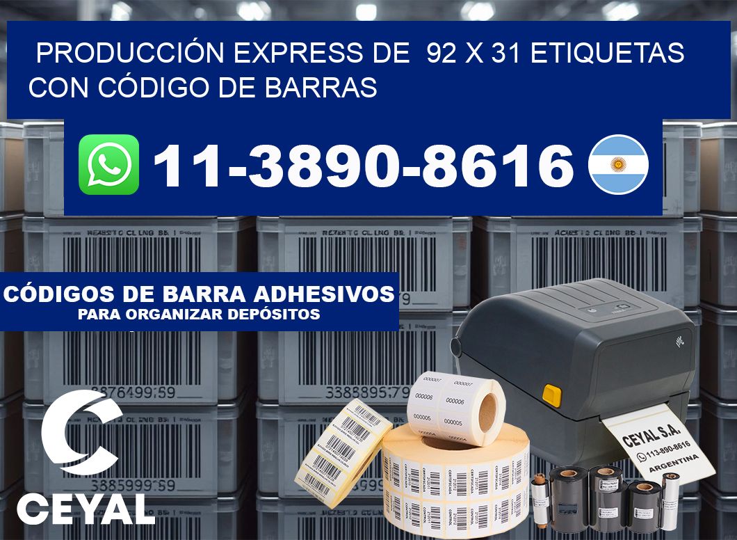 PRODUCCIÓN EXPRESS DE  92 x 31 ETIQUETAS CON CÓDIGO DE BARRAS
