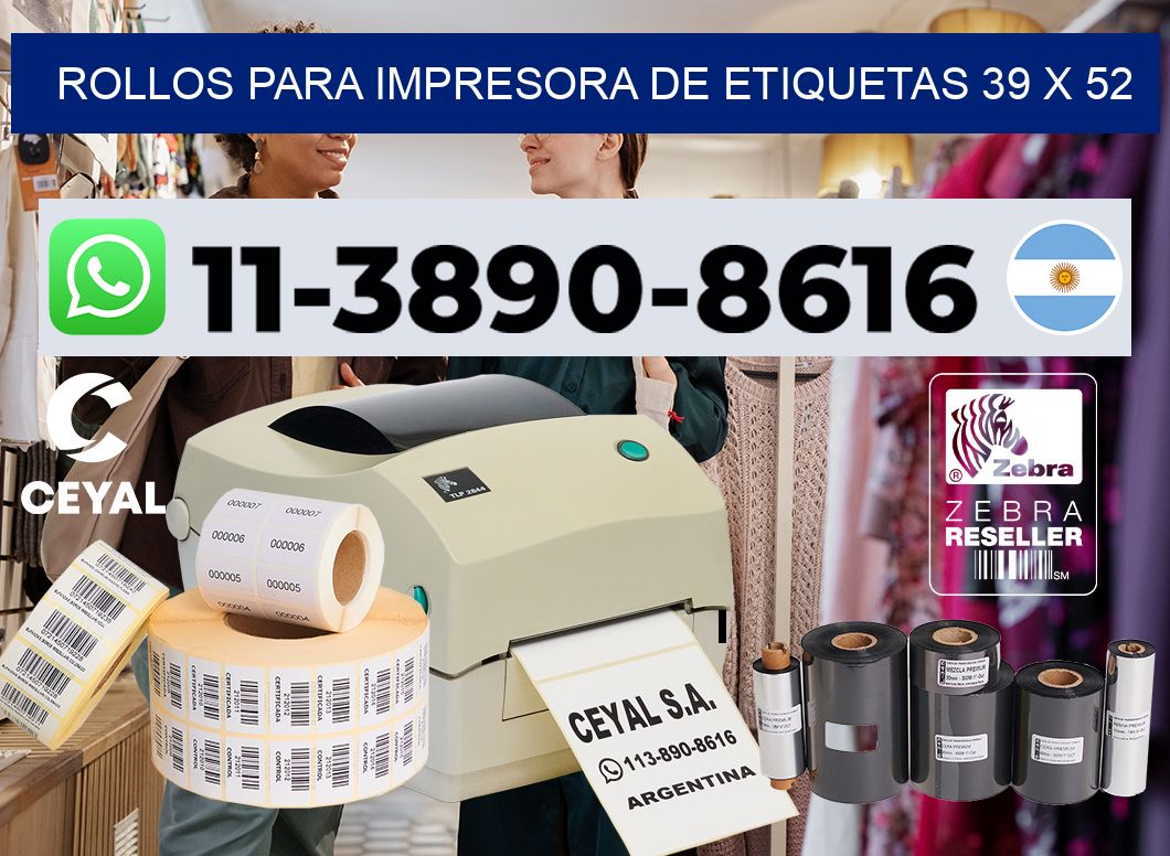 rollos para impresora de etiquetas 39 x 52