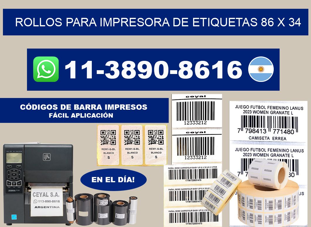 rollos para impresora de etiquetas 86 x 34