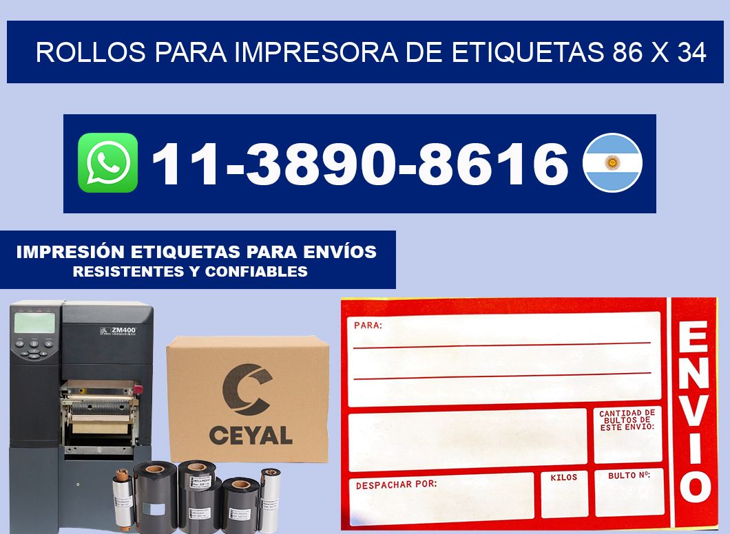 rollos para impresora de etiquetas 86 x 34