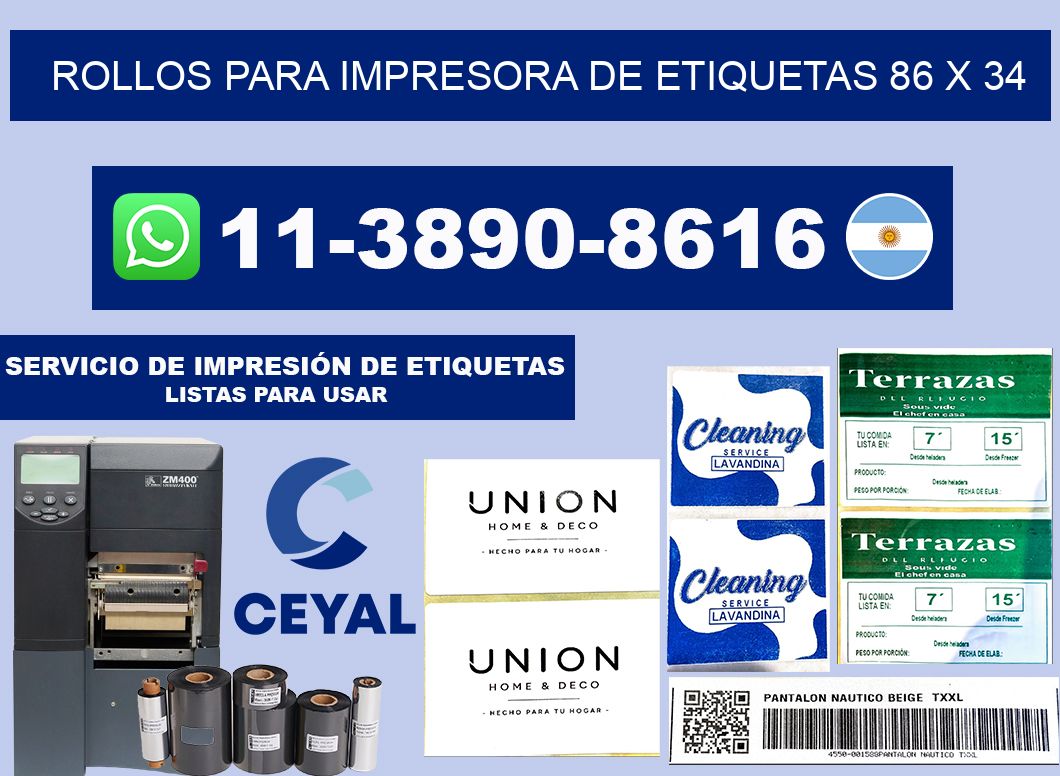 rollos para impresora de etiquetas 86 x 34