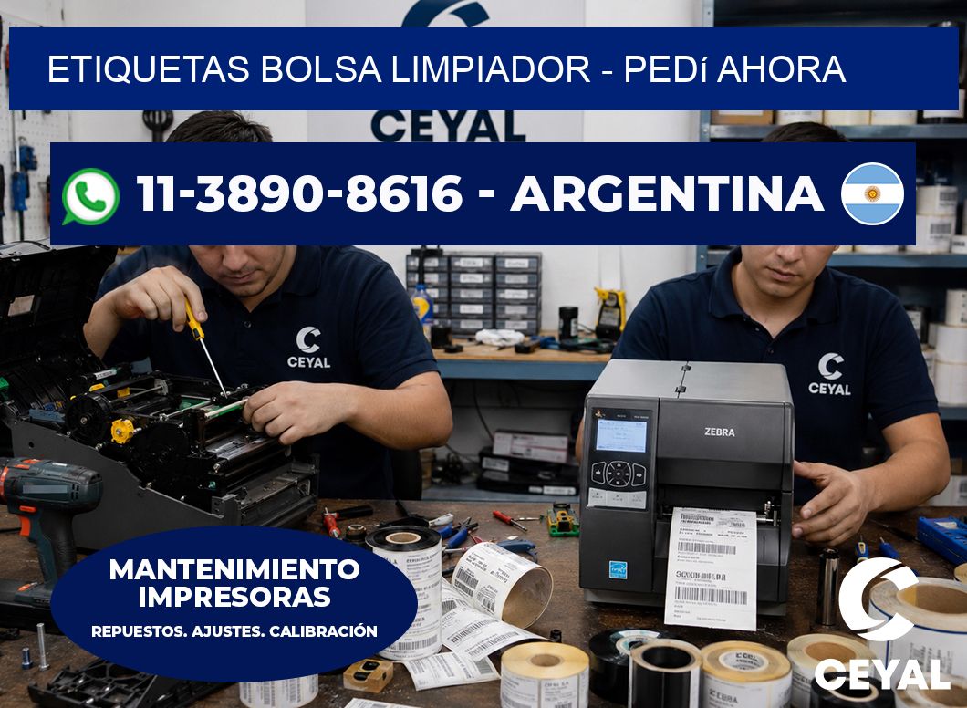 Etiquetas Bolsa limpiador - Pedí ahora
